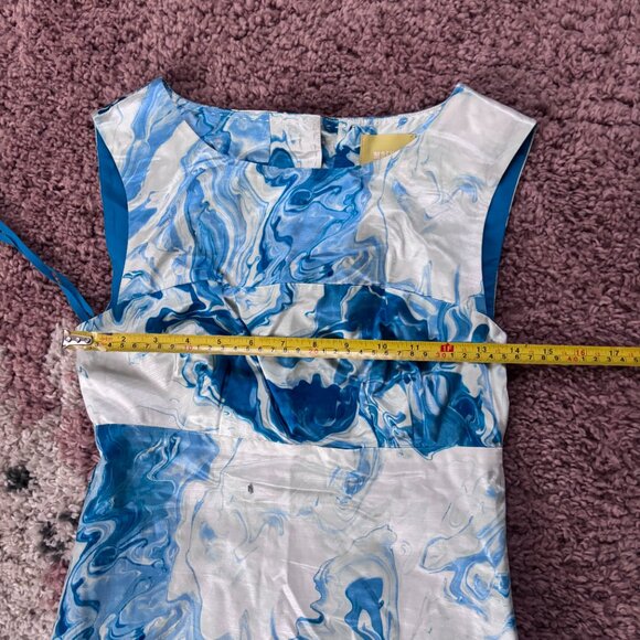 Maeve Anthropologie Marbled Waters Dress Blue White Sleeveless Silk Blend Size 0 - Picture 7 of 7